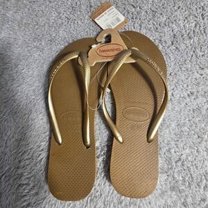 NWT Havaianas Women's Gold Slim Flip Flops Size 11 12 US 41 42 44 EU